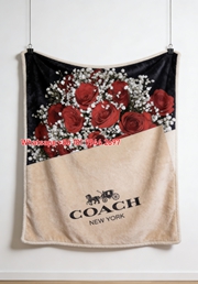 Coach New York Red Rose Floral Flannel Throw Blanket for Couch & Wall Decor C088